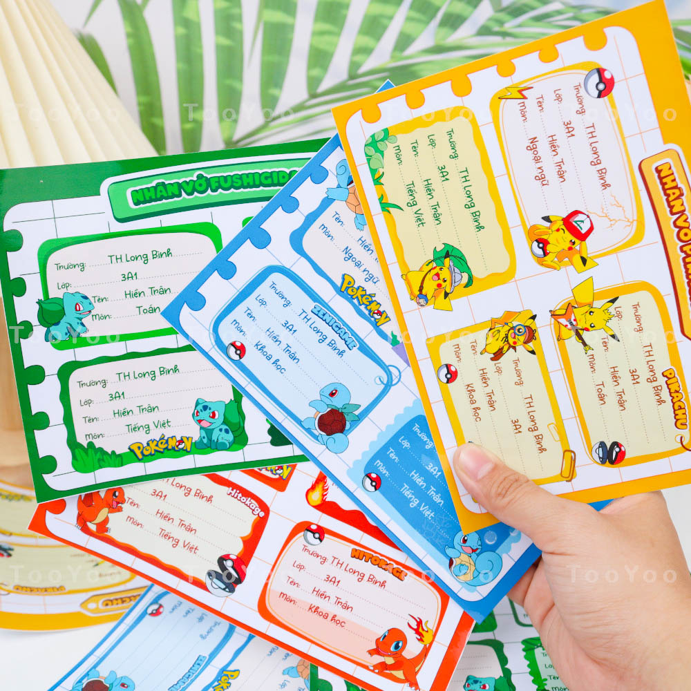 Nhãn vở Pokemon in theo yêu cầu dễ thương cute TooYoo BK00329