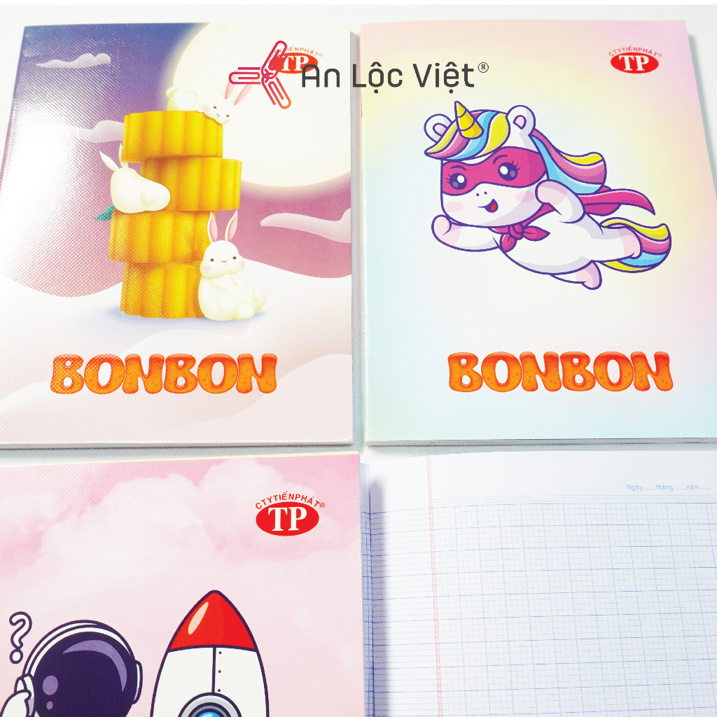 Tập 4 ô ly 96 trang Bon Bon 80gsm, dòng tập vở học sinh cao cấp viết không lem