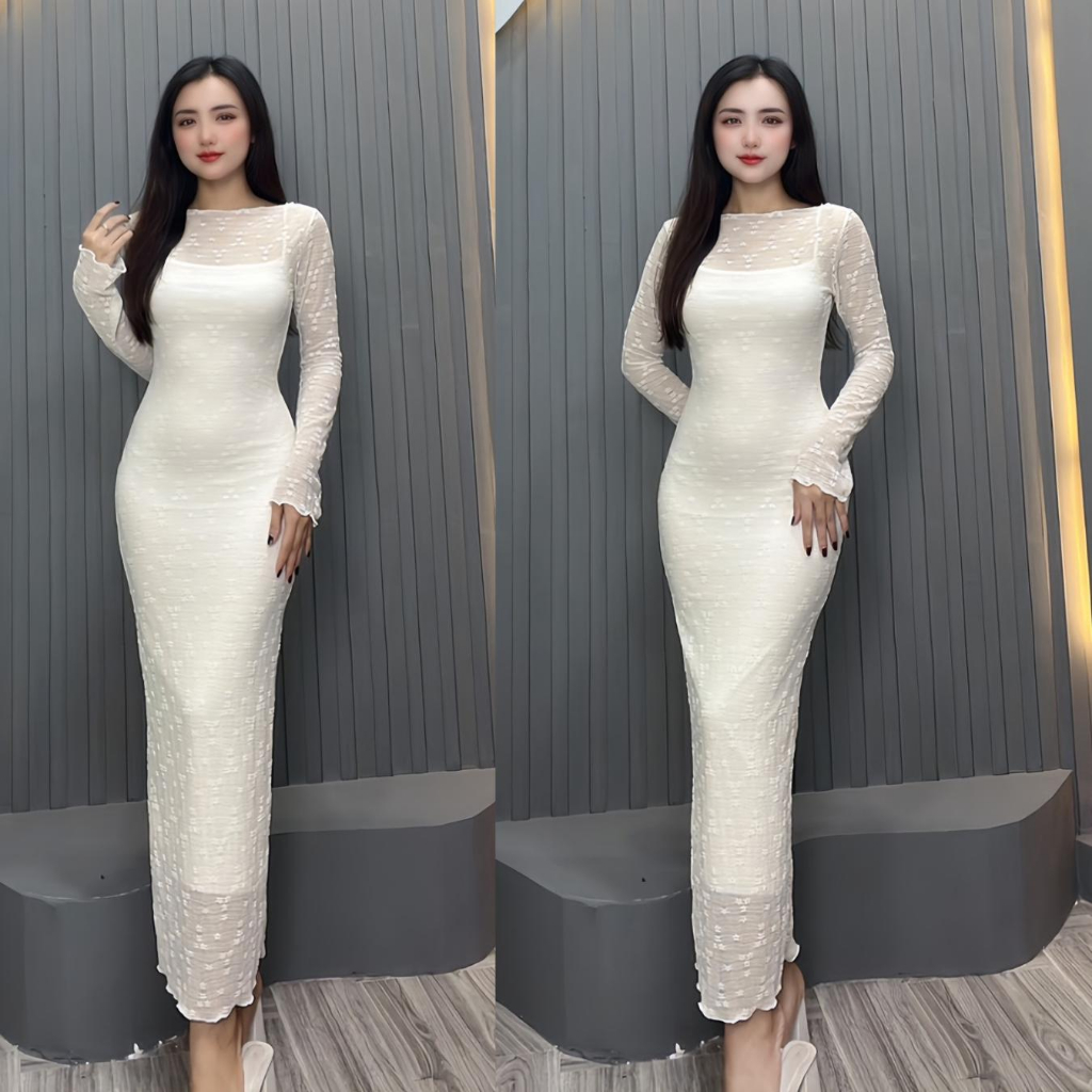 Đ49 Váy Body Tay Dài Loe Ren Hoa  Phù Hợp Đi Tiệc, Đi Chơi,.... Size S, M