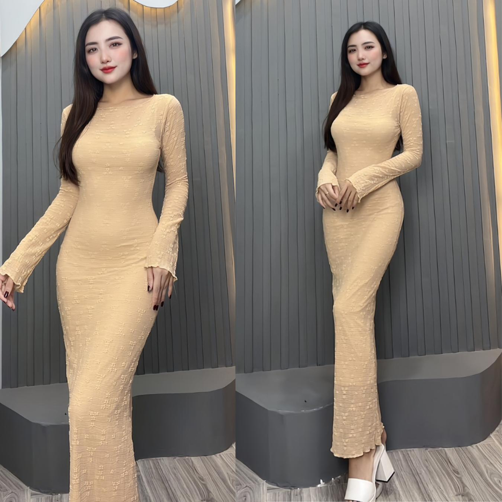 Đ49 Váy Body Tay Dài Loe Ren Hoa  Phù Hợp Đi Tiệc, Đi Chơi,.... Size S, M