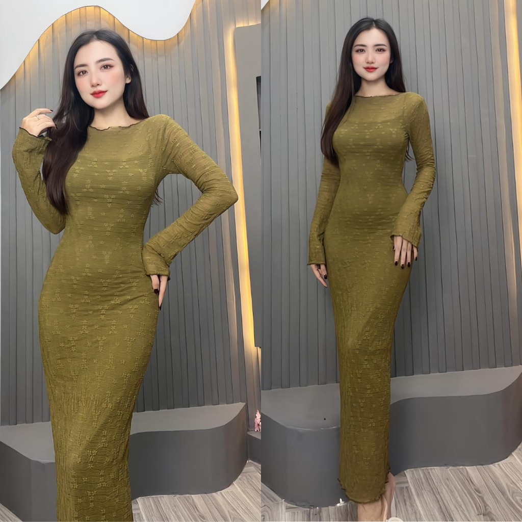 Đ49 Váy Body Tay Dài Loe Ren Hoa  Phù Hợp Đi Tiệc, Đi Chơi,.... Size S, M