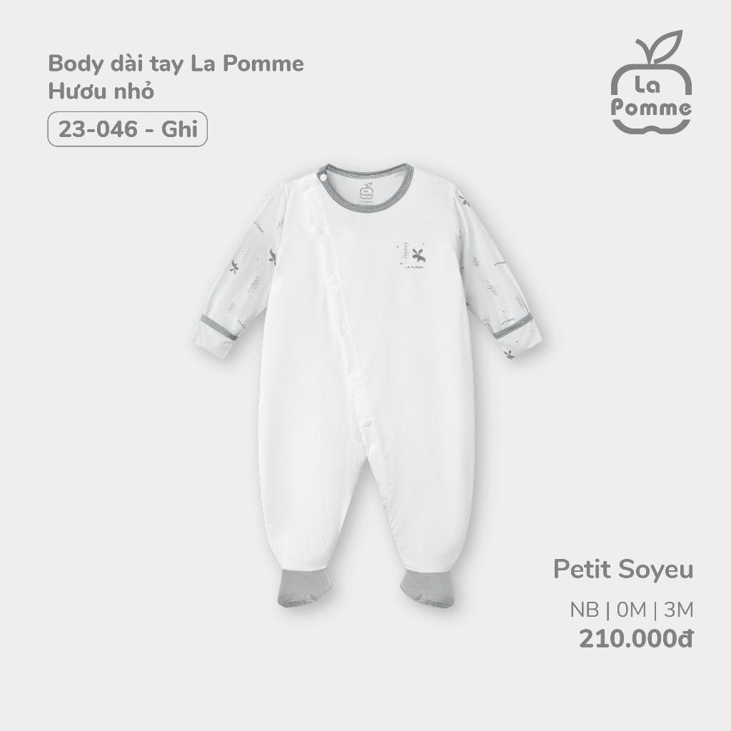 Lapomme - Body dài tay La Pomme Hươu nhỏ - Newborn 0M 3M Nâu Ghi