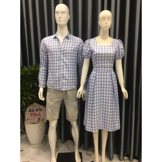 SET ĐỒ ĐÔI NAM NỮ ĐẸP COUPLE TINA SET ĐỒ CẶP NAM NỮ ĐẸP CARO XANH TRẮNG THEO PHONG CÁCH HÀN QUỐC SIÊU XINH