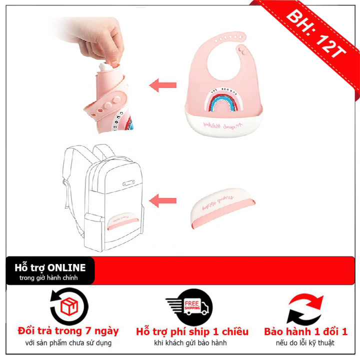 Yếm Ăn Dặm Cho Bé Silicone Có Máng, Yếm Ăn Dặm Silicon Có Máng Siêu Nhẹ Hình Mèo Đáng Yêu Cho Bé