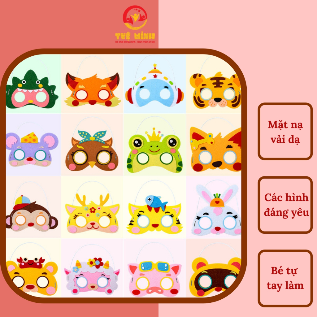 Mặt nạ trung thu cho bé Tuệ Minh Kid's mặt nạ vải dạ hình các con vật tự trang trí phù hợp cho các mùa lễ hội hallowen