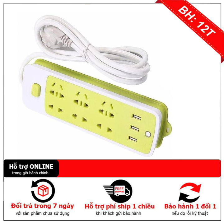Ổ Cắm Điện, Ổ Cắm Đa Năng Chống Giật 6 Lỗ, 3 Cổng USB, Đa Năng Tiện Dụng, Gia Dụng Thông Minh