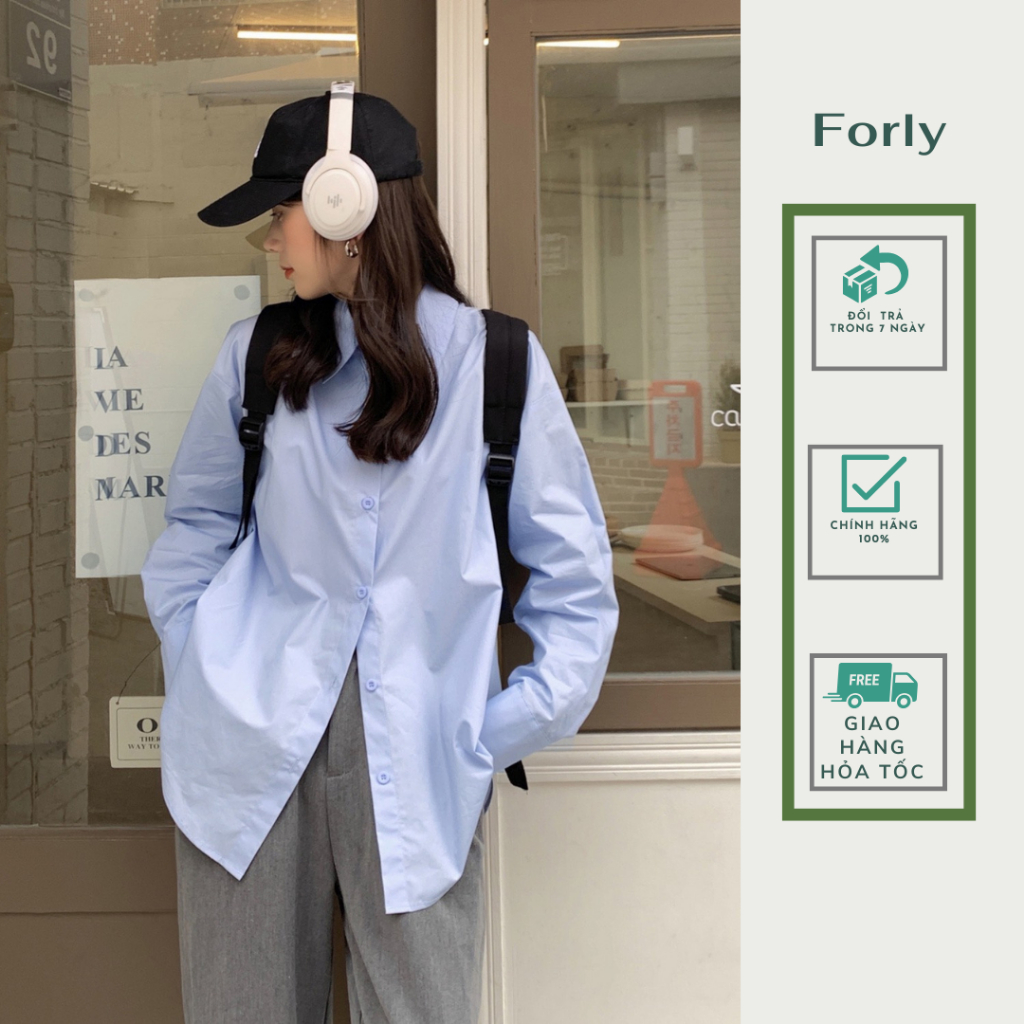 Áo sơ mi nữ form rộng basic nhiều màu dài tay trơn Forgirl sơ mi chất liệu thô ulzzang vintage khoác ngoài nổi bật FG034
