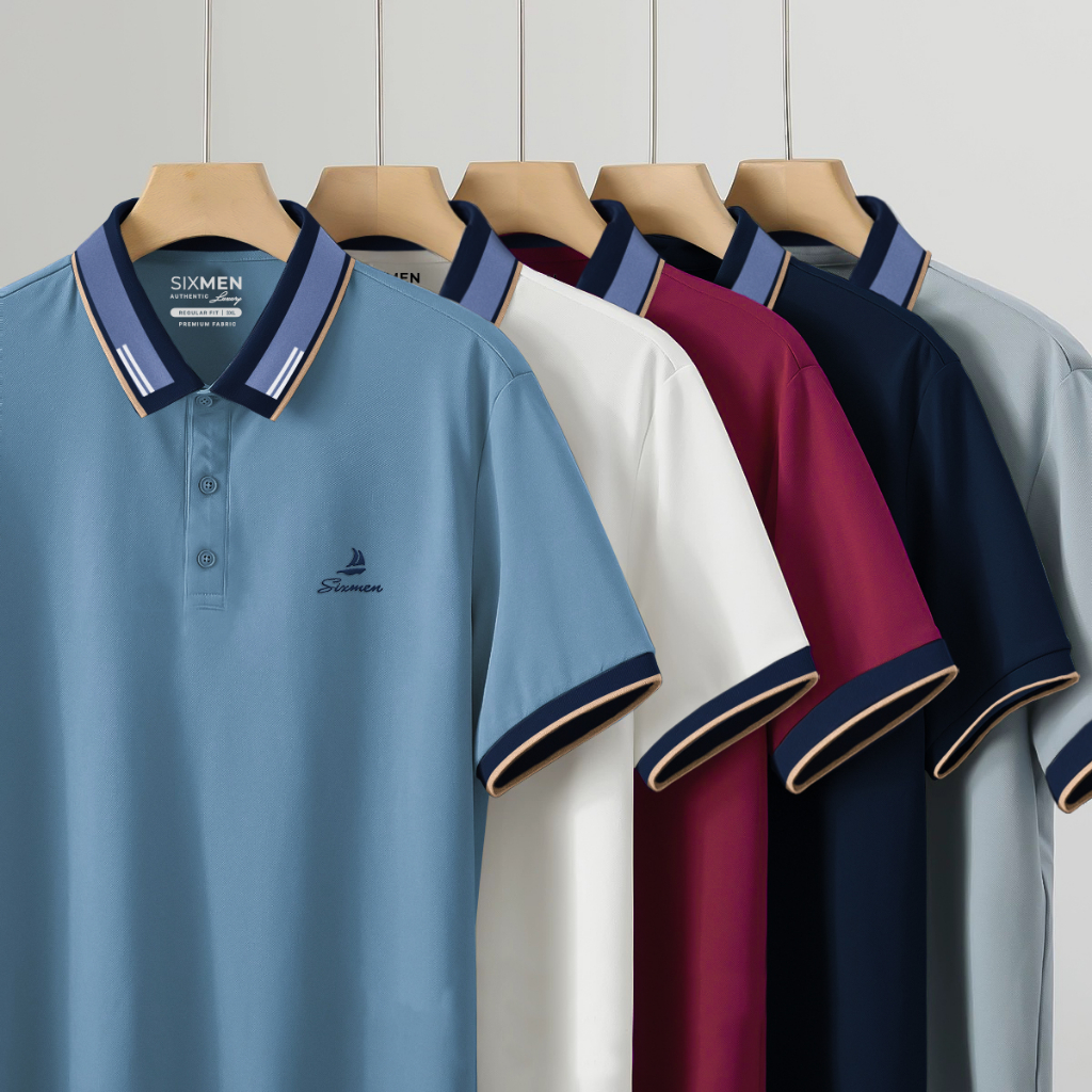 Áo Polo nam Thêu cao cấp đẹp  SIXMEN FAVOR vải cá sấu cotton CVC thoáng mát, nam tính, thanh lịch