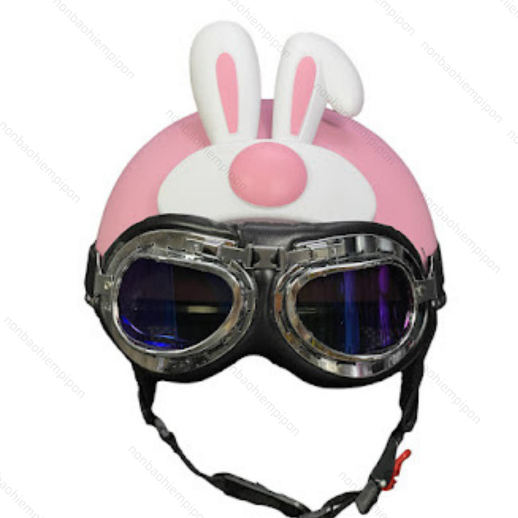 Mũ bảo hiểm nửa đầu kính phi công  loại 1 kèm phụ kiện tai thỏ , nón bảo hiểm kính phi công gắn tai thỏ chính hãng HTP