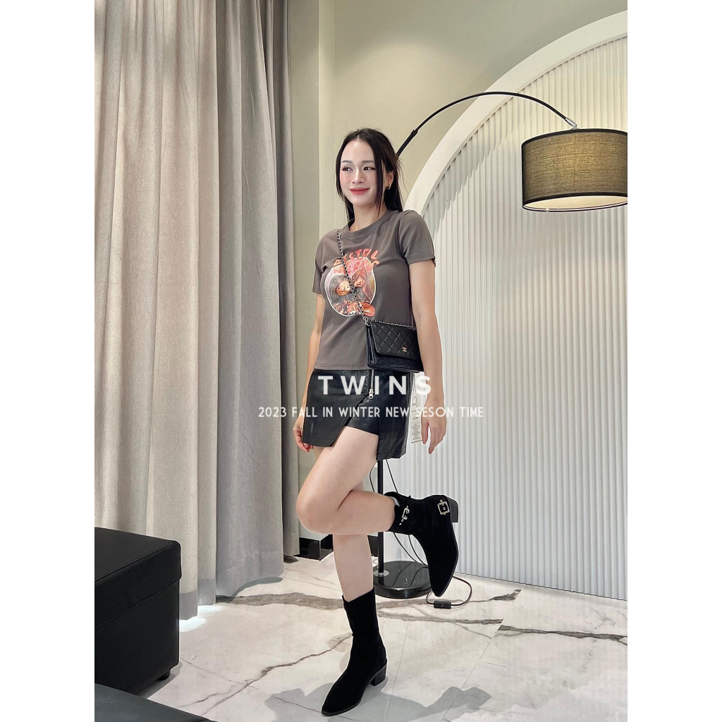 Boots dáng ngắn da lộn đai cài 3001-3