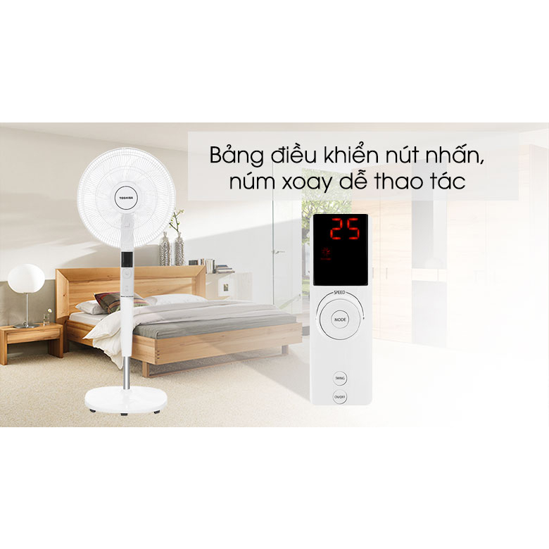 Quạt cây Toshiba F-LSD30VN 9 cánh, có khiển, động cơ Inverter, chính hãng, bảo hành 12 tháng