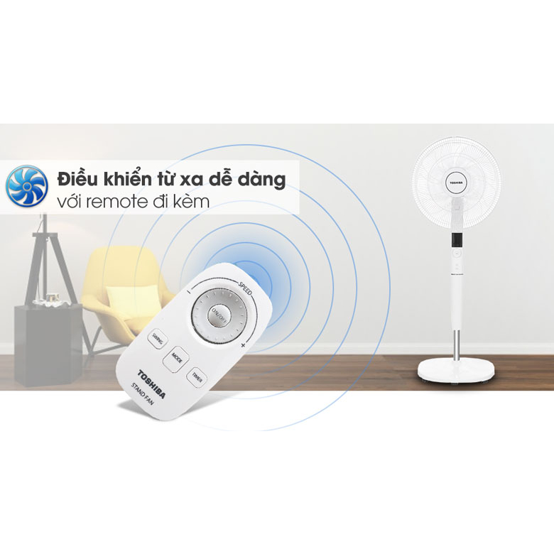 Quạt cây Toshiba F-LSD30VN 9 cánh, có khiển, động cơ Inverter, chính hãng, bảo hành 12 tháng