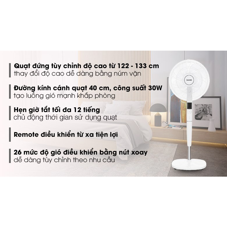 Quạt cây Toshiba F-LSD30VN 9 cánh, có khiển, động cơ Inverter, chính hãng, bảo hành 12 tháng