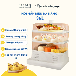 Nồi hấp điện 3 tầng NEMI 28L, nồi hấp kèm lẩu, hấp gà nguyên con