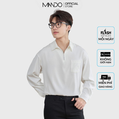 Áo Sơ Mi Nam Dài Tay MANDO Thiết Kế Cổ Khóa Kéo, Chất Liệu Vải Chéo Hàn, Thiết Kế Basic Dễ Phối Đồ - SHT022