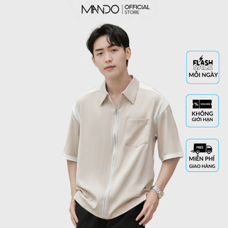 Sơ Mi Nam Khóa Kéo Ngắn Tay Mando Phối Đen Trắng Chất Vải Chéo Nhật Cao Cấp Form Rộng Hàn Quốc - SHT024
