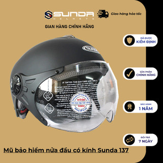Mũ bảo hiểm nửa đầu có kính Sunda 137 mẫu mới - phù hợp cho người có size đầu trung bình hoặc hơi nhỏ