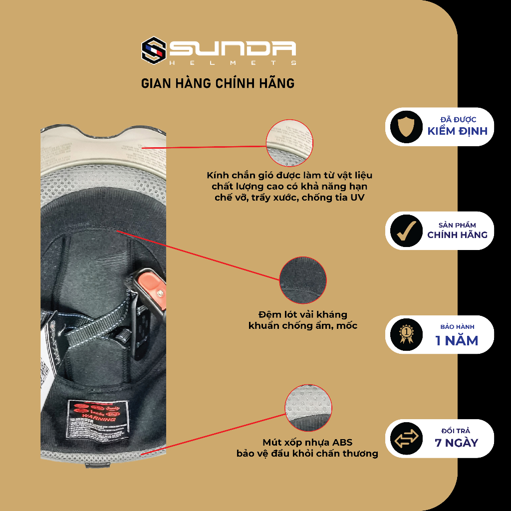 Mũ bảo hiểm nửa đầu có kính Sunda 137 mẫu mới - phù hợp cho người có size đầu trung bình hoặc hơi nhỏ
