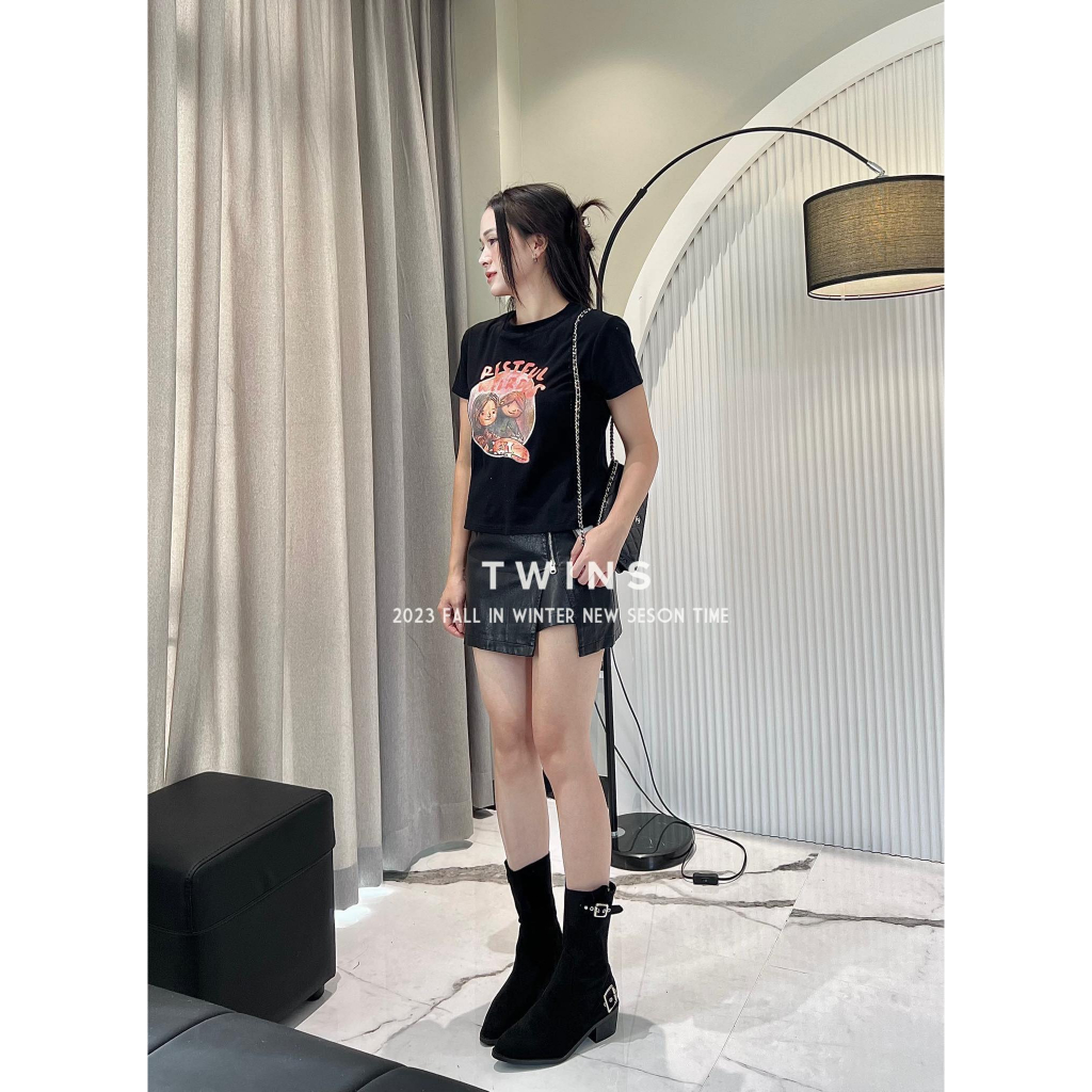 Boots dáng ngắn da lộn đai cài 3001-3