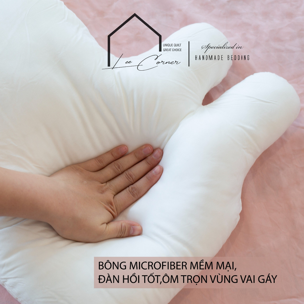 Gối em bé hình thú  LEE CORNER, vải Thô lụa Hàn 100% cotton, ruột bông microfiber lông vũ nhân tạo