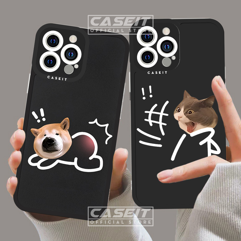 Ốp lưng iphone cạnh vuông Caseit cặp đôi ốp đôi chó mèo uýnh nhau hài hước cute meme x/11/12/13/14/p
