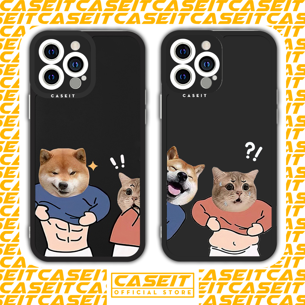 Ốp lưng iphone cạnh vuông Caseit cặp đôi ốp đôi chó mèo bụng bự hài hước meme x/11/12/13/14/pro/max/