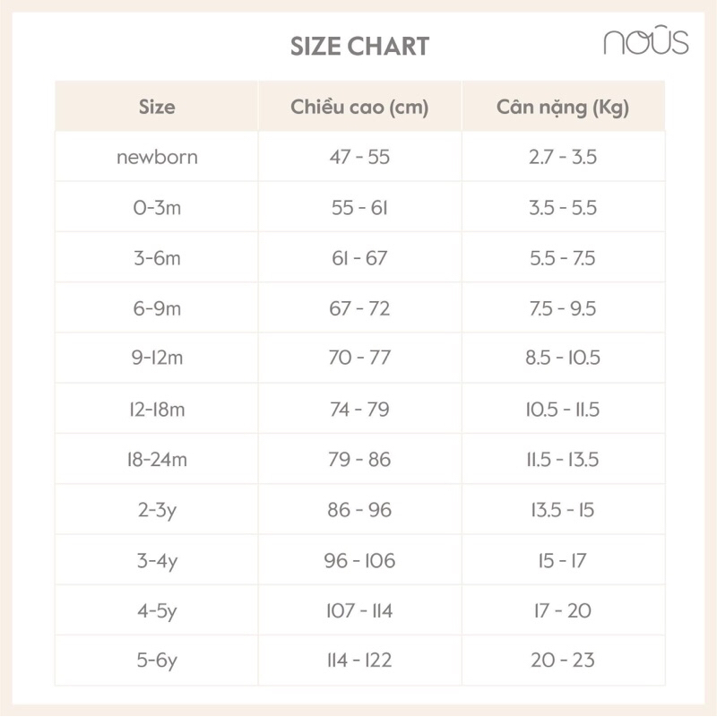 Bộ quần áo dài của Nous cho bé trai và bé gái