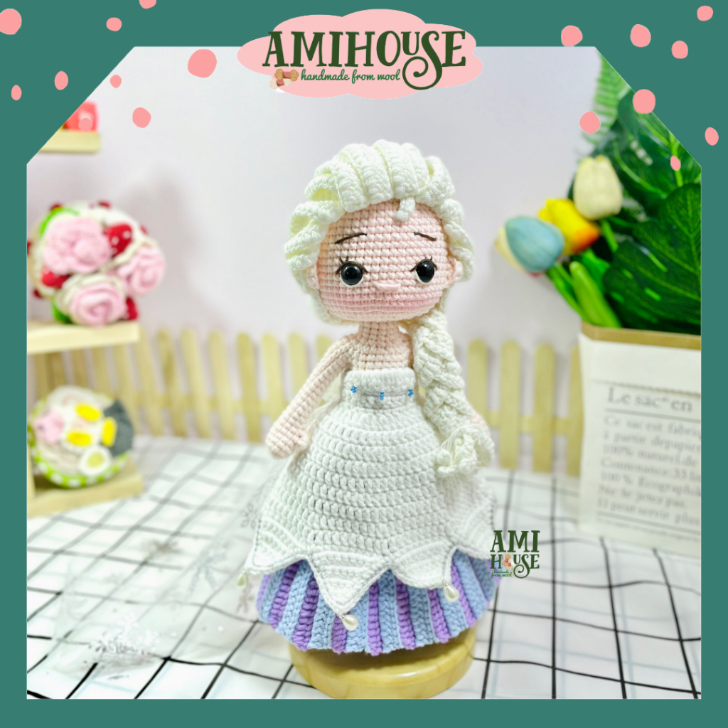 Búp bê Elsa bằng len móc handmade cho bé, búp bê công chúa Elsa làm quà tặng bé gái, búp bê móc len 