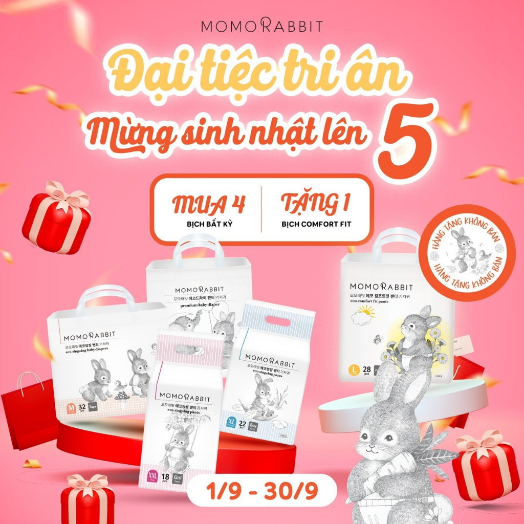 Combo 1Thùng 4b Bỉm Dán/Quần Momo Rabbit Nội Địa HÀN Quốc s36/M32/L30/L28/xl22/xxl18