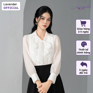 Áo sơ mi công sở nữ LAVENDER màu trắng vải voan tơ cổ nơ xinh xắn tay dài A2913