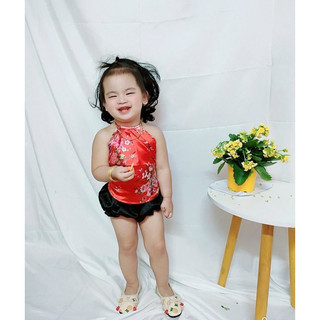 set yếm lụa kèm mấn xinh xỉu cho bé