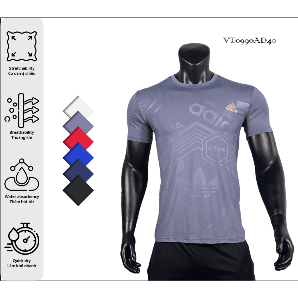 Áo thun thể thao, tập gym nam ADS phản quang chất đẹp