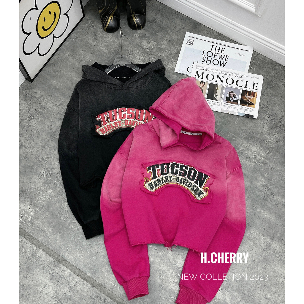 Áo hoodie croptop loang chữ Tucson QC