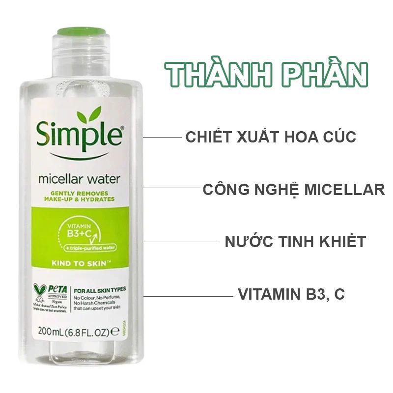 Nước Hoa Hồng Toner + Nước Tẩy Trang + Sữa Rửa Mặt Simple