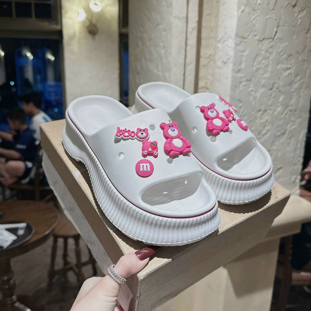 Dép Bánh Mì Nữ Nhựa Đúc Độn 5cm Đính Kèm 6 Sticker Siêu Nhẹ Êm Chân Chống Nước Chống Trượt - DL221