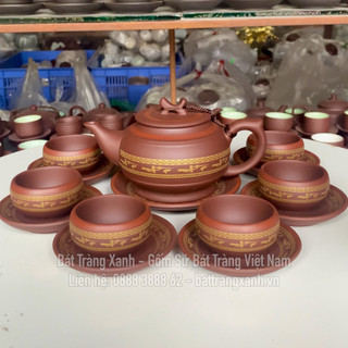 Bộ ấm tử sa bát tràng lạc việt nguyên mộc - nnưt vương mạnh tuấn - bộ ấm chén bát tràng cao cấp