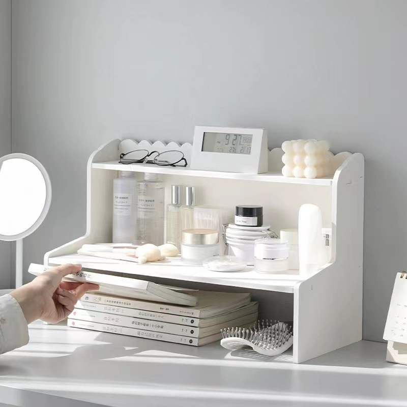 Giá để bàn hai tầng đơn giản màu trắng thích hợp cho văn phòng/ký túc xá/văn phòng, sắp xếp và trang trí bàn làm việc