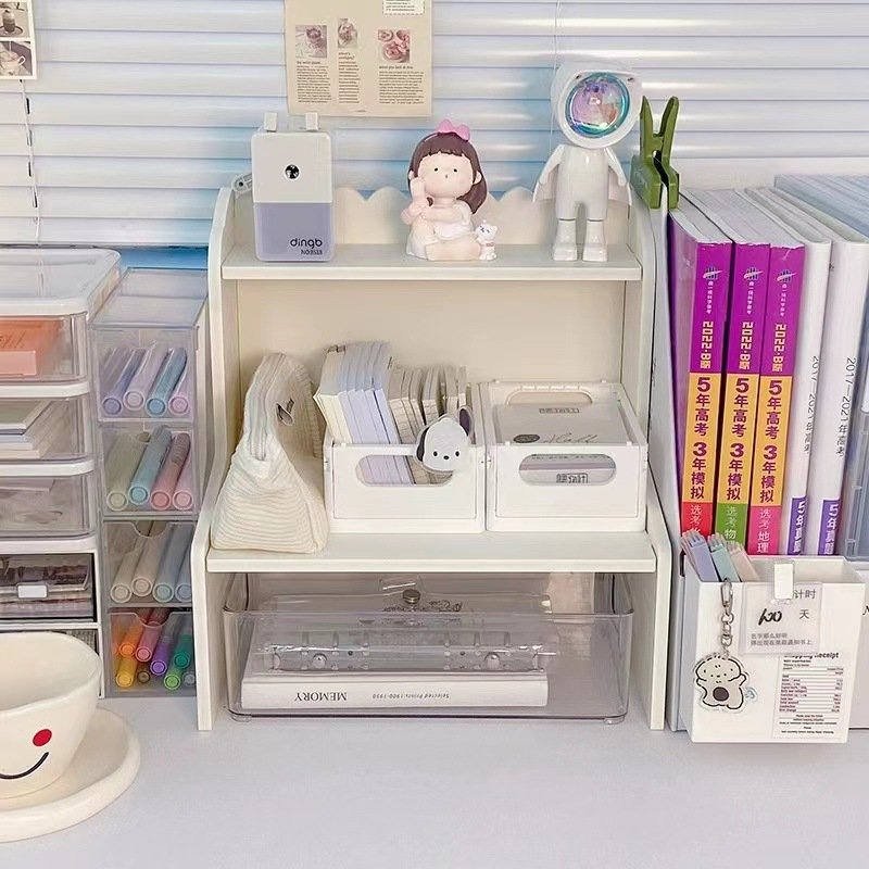 Giá để bàn hai tầng đơn giản màu trắng thích hợp cho văn phòng/ký túc xá/văn phòng, sắp xếp và trang trí bàn làm việc