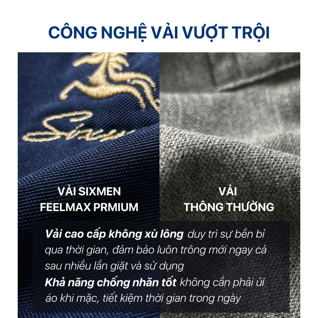 Áo Polo nam cao cấp cổ bẻ  SIXMEN Mã Đáo Thành Công - Polo vải cá sấu cotton CVC Thoáng mát