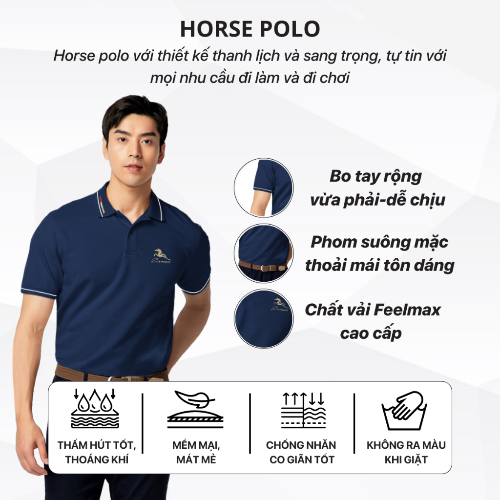 Áo Polo nam cao cấp cổ bẻ  SIXMEN Mã Đáo Thành Công - Polo vải cá sấu cotton CVC Thoáng mát