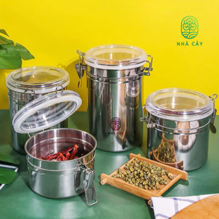 Hũ Đựng Cà Phê / Đường / Hạt Bằng Inox Có Nắp Đậy Kín Tiện Dụng