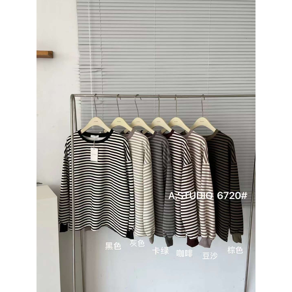Áo Thun Kẻ Ngang Dài Tay Nữ Cổ Tròn Form Rộng Hàn Quốc GOSS GA537 Áo Thun Dài Tay Màu Basic Dễ Phối Đồ Thu Đông 2023