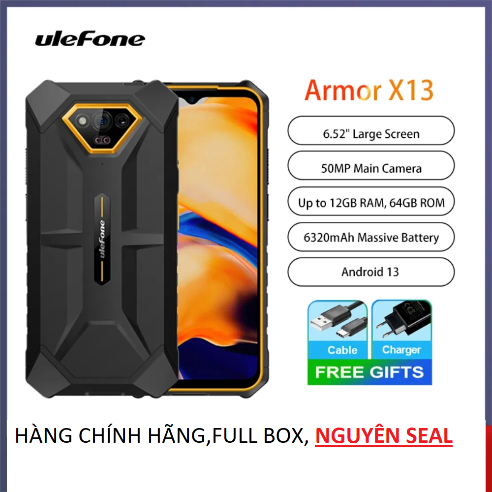 Điện thoại Ulefone Armor X13, (chống nước,chống va đập IP68/IP69K, Ram 12GB(6Gb+6Gb) ,Rom 64GB, Android 13)