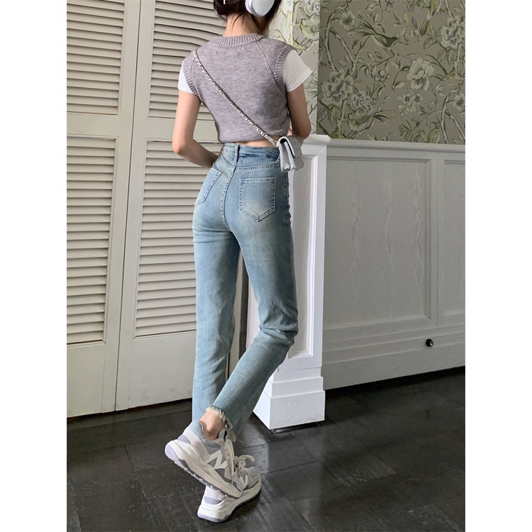 Quần Jeans Nữ Ống Đứng Gấu Tua Rua, Quần Bò Nữ Ống Đứng Chất Liệu Denim Co Giãn 4 Chiều QC27 | BigBuy360 - bigbuy360.vn