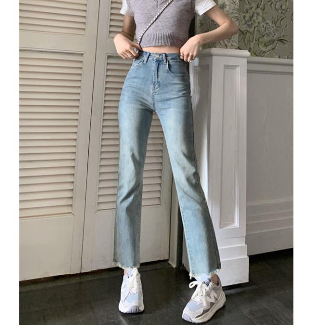 Quần Jeans Nữ Ống Đứng Gấu Tua Rua, Quần Bò Nữ Ống Đứng Chất Liệu Denim Co Giãn 4 Chiều QC27 | BigBuy360 - bigbuy360.vn