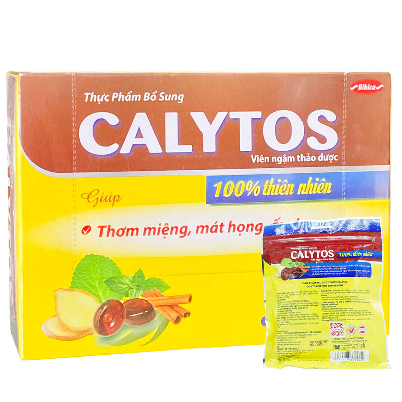 Calytos, hỗ trợ giảm các triệu chứng ho, hỗ trợ thơm miệng, mát họng, ấm bụng (hộp 100 viên)