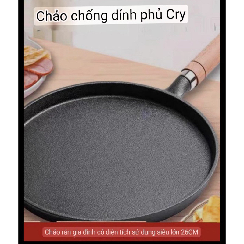 Chảo Gang Đáy Phẳng, Đúc Nguyên Khối Size 20cm, Siêu Chống Dính, Đa Năng Tiện Lợi