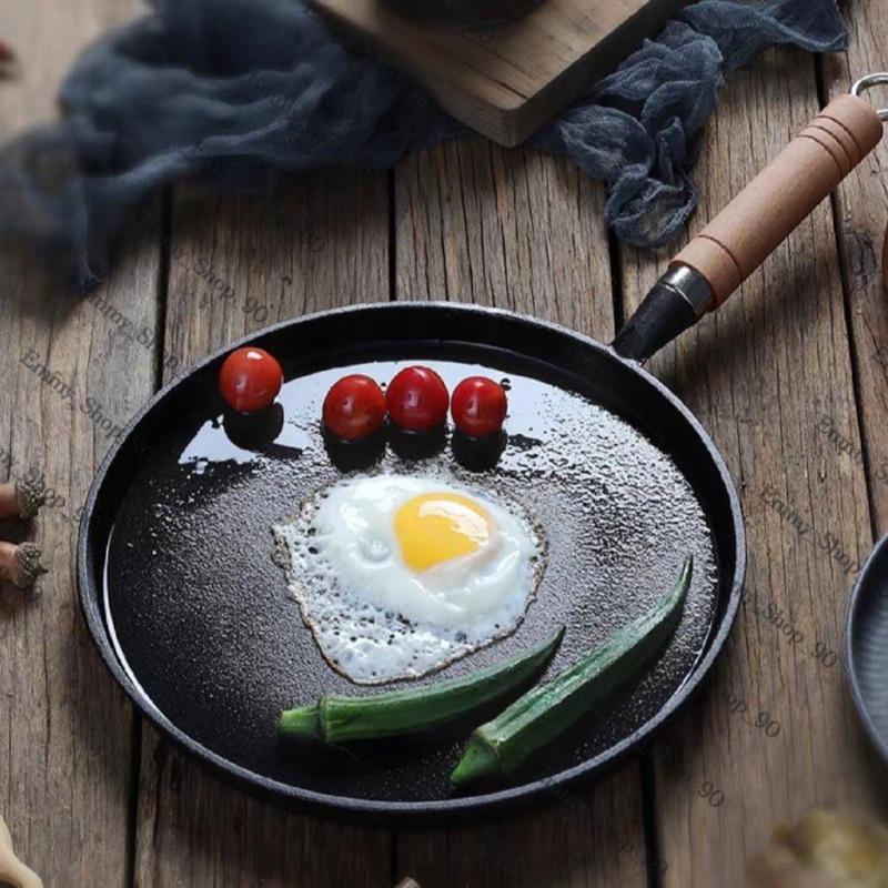 Chảo Gang Đáy Phẳng, Đúc Nguyên Khối Size 20cm, Siêu Chống Dính, Đa Năng Tiện Lợi