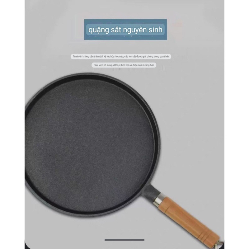 Chảo Gang Đáy Phẳng, Đúc Nguyên Khối Size 20cm, Siêu Chống Dính, Đa Năng Tiện Lợi