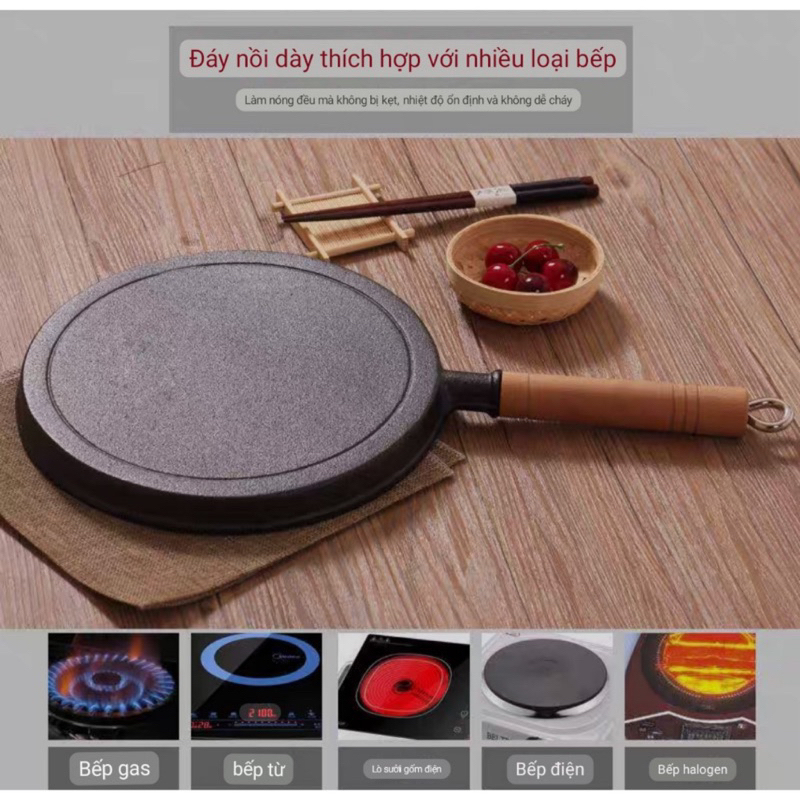 Chảo Gang Đáy Phẳng, Đúc Nguyên Khối Size 20cm, Siêu Chống Dính, Đa Năng Tiện Lợi